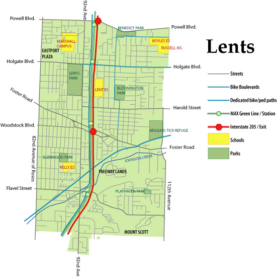 Lents Boundary Map in Portland, Oregon. 